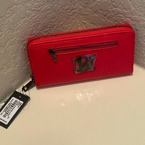 Badgley Mischka Zip Around Long Wallet Cherry Red Vegan Leather Cardholder NWT